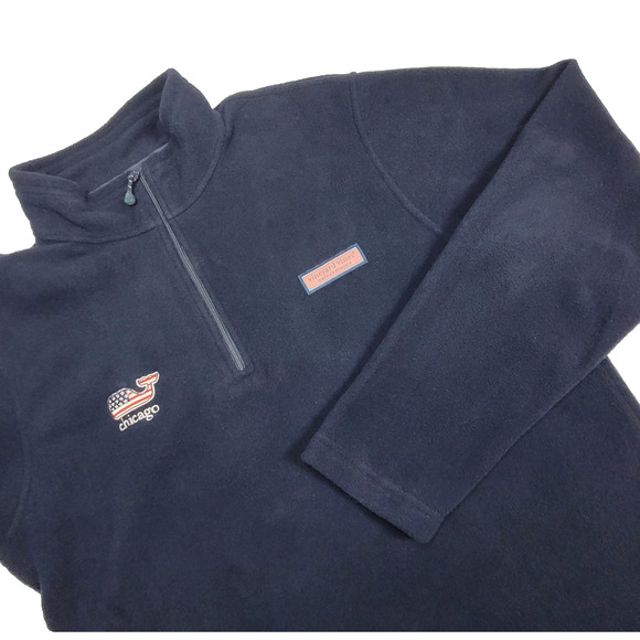 Vineyard Vines Chicago L/S Zip Pullover Fleece Sweater Top Blue Men's Medium D4 - Picture 1 of 10